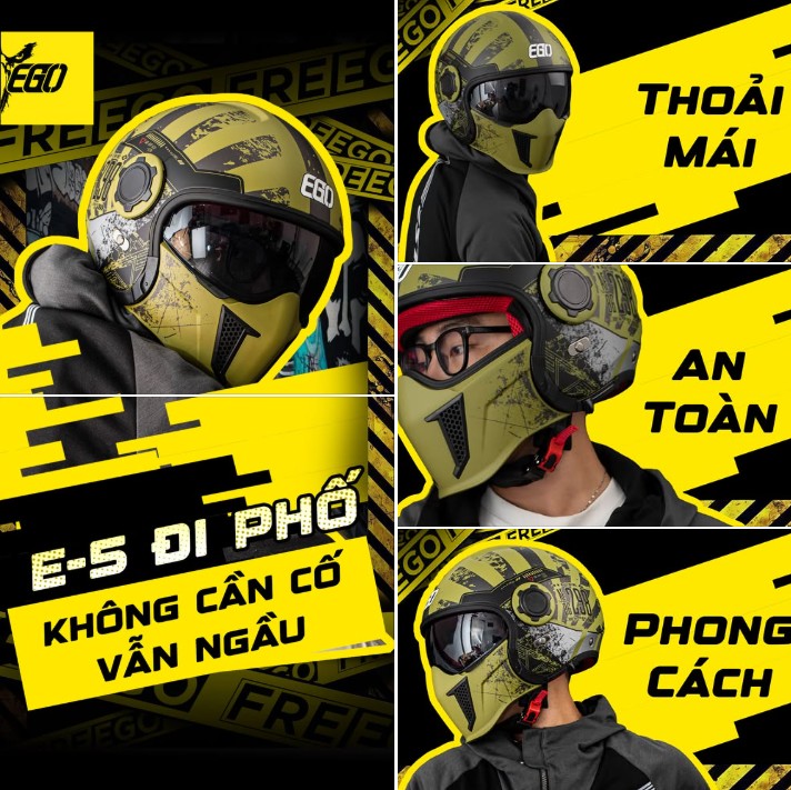 [Chính Hãng] Mũ Bảo Hiểm Đa Năng EGO E-5 NEW – Phiên Bản Biến Hình Độc Đáo, Tích Hợp Sẵn Mặt Nạ