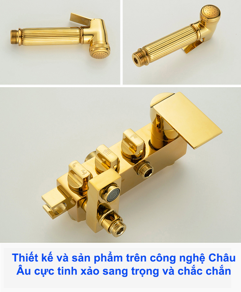 Bộ Sen cây tắm đứng nóng lạnh,Bộ Sen vòi tắm Chất Liệu Đồng Thau 4 chức năng Tcare - Hàng Chính Hãng