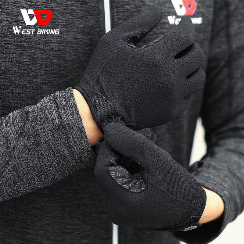 Găng tay xe đạp thể thao WEST BIKING Thoáng khí chống trượt Găng tay xe đạp đường trường MTB Màn hình cảm ứng Nam nữ Găng tay xe đạp chạy bộ ngoài trời Color: 223 Full Black Size: XL