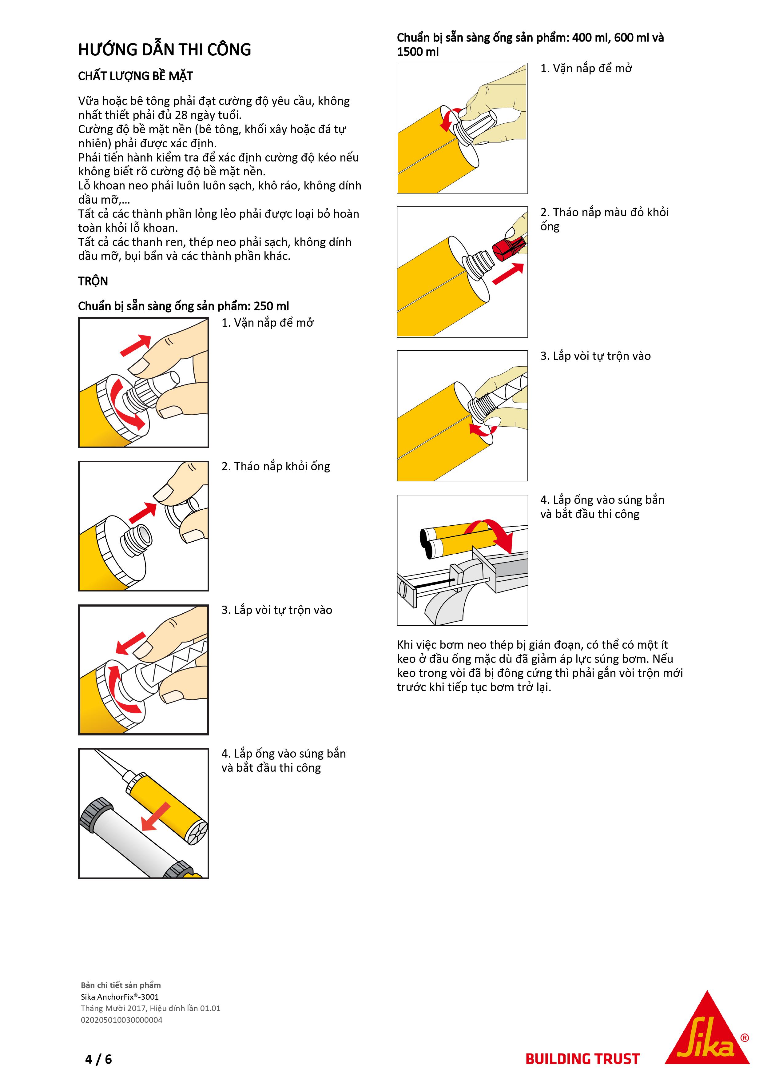 Keo neo thép chịu lực, cấy sắt hai thành phần gốc Epoxy - Sika AnchorFix - 3001 (tuýp 600ml)