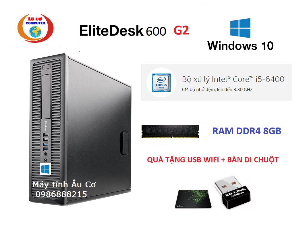 Máy tính đồng bộ Elite 600g2 ( Intel Core i5-6400 Processor 6M Cache, 3.30 GHz / Ram DDR4 - 8GB / SSD 240GB) TẶNG USB WIFI + BÀN DI CHUỘT - MÁY CHẠY NHANH - Dùng học tập - làm việc - HÀNG CHÍNH HÃNG