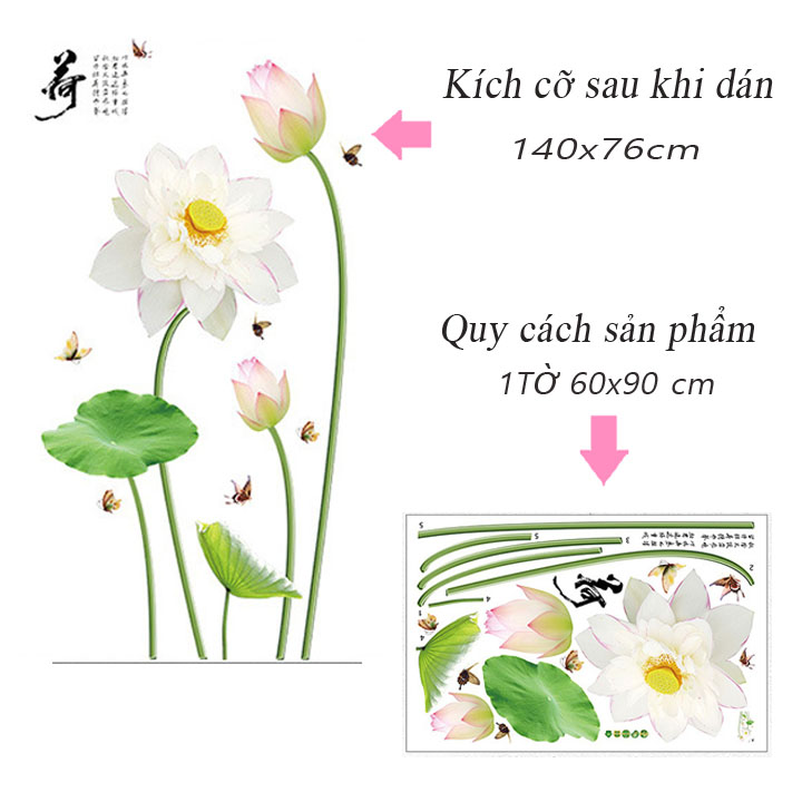 Decal dán tường tảng trí nhà ở, văn phòng- Hoa sen trắng tinh khôi- mã sp DSK9272