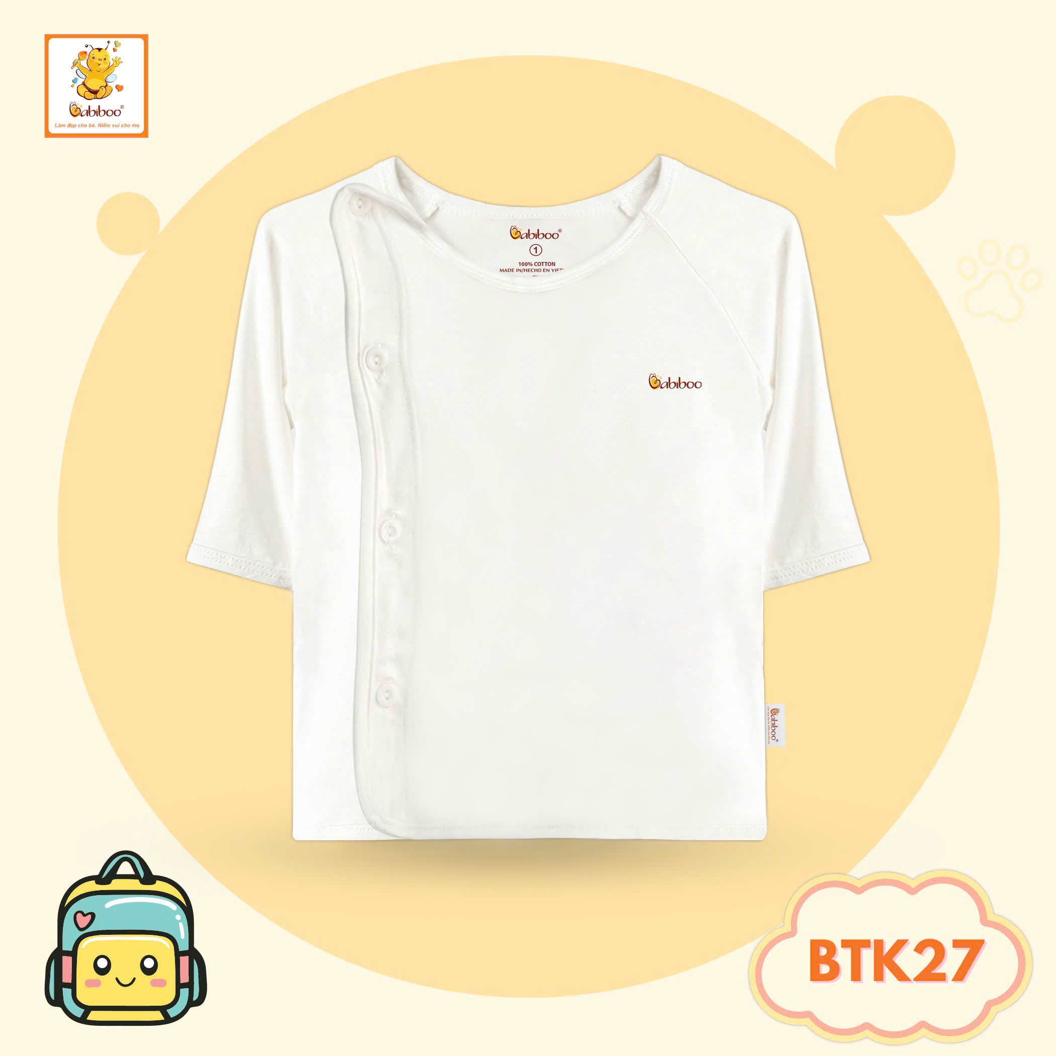 Áo sơ sinh dài tay Babiboo áo sơ sinh cho bé vải viscose mềm mịn mát BTK27