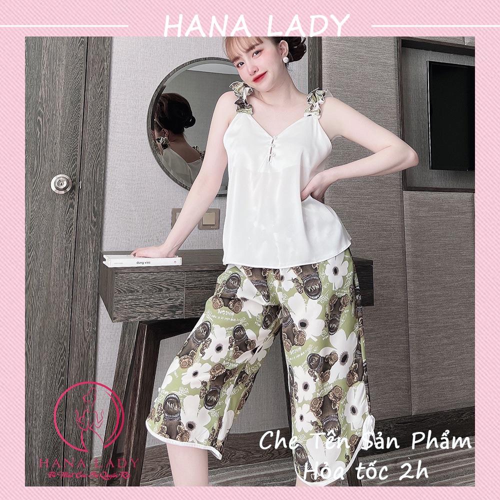 Bộ ngủ hai dây nữ - Pijama lụa mặc nhà họa tiết đáng yêu VN479