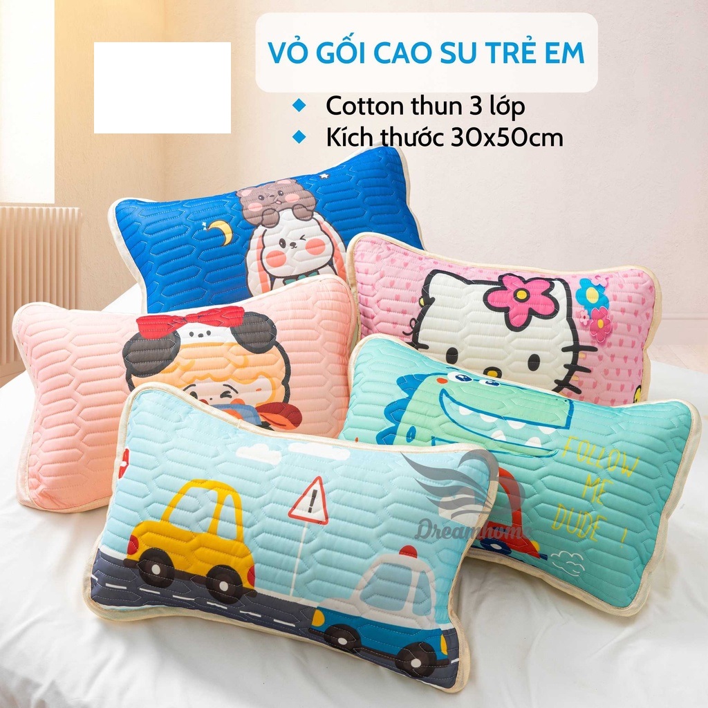 Gối ngủ điều hòa hoạt hình cho bé trai và bé gái thiết kế vỏ gối tháo rời được, chất liệu vỏ gối cao su non trần trám kích cỡ 30x50cm