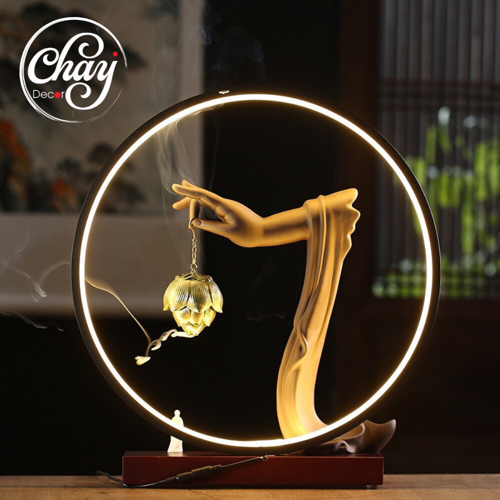 Thác Trầm Tay Phật Cầm Sen Có Đèn Led Phong Thủy Trang Trí Sảnh, Phòng Khách Phòng Làm Việc
