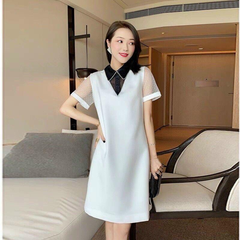 ĐẦM SUÔNG TAY LƯỚI CỔ ĐÍNH ĐÁ