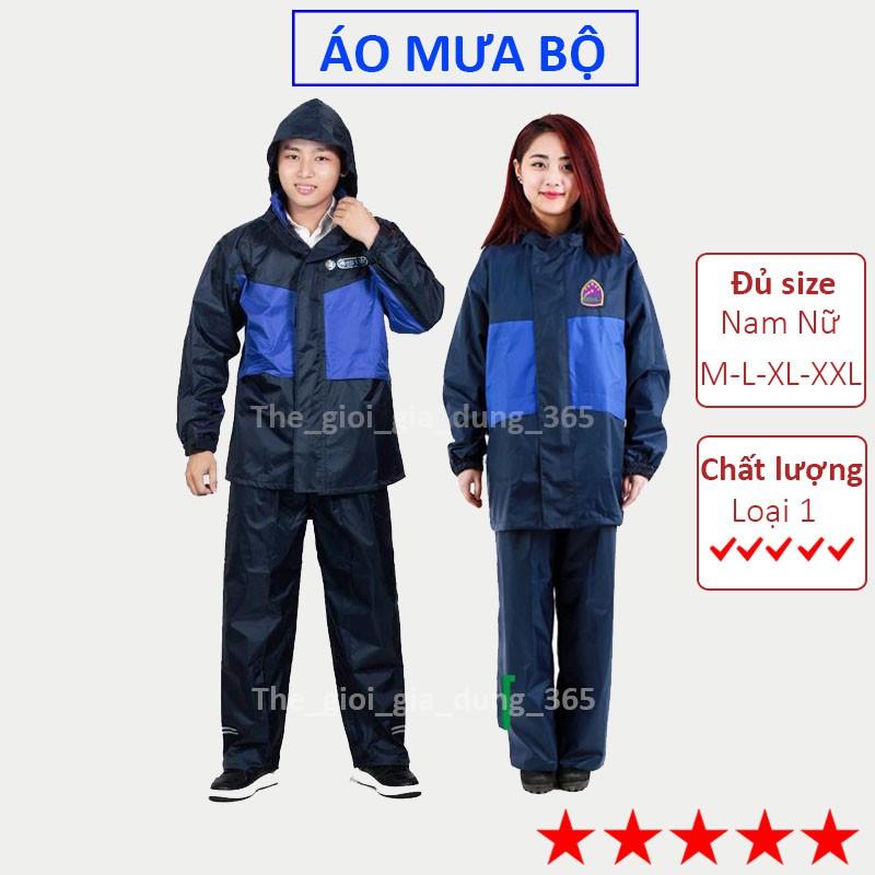 Áo Mưa Bộ Cao Cấp 2 Lớp - Quần Áo Mưa 1 Người Có Mũ, Túi Đựng, Khóa Kéo Siêu Bền, Không Thấm Nước Đủ Size