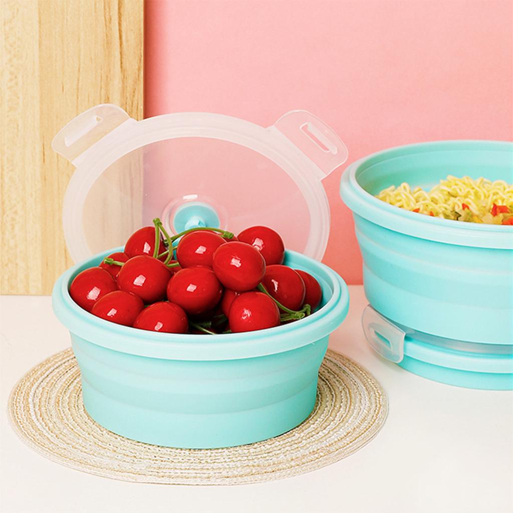 Round Lunch Container Food Grade Silicone Storage Collapsible Bowl with Airtight Lids Microwave Refrigerator Freezer Safe