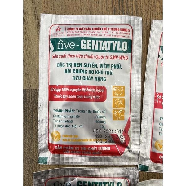 1 gói FIVE-GENTATYLO điều tri hen suyễn, viêm phổi, ho khó thở, ỉa chảy nặng cho trâu bò lợn gà chó mèo