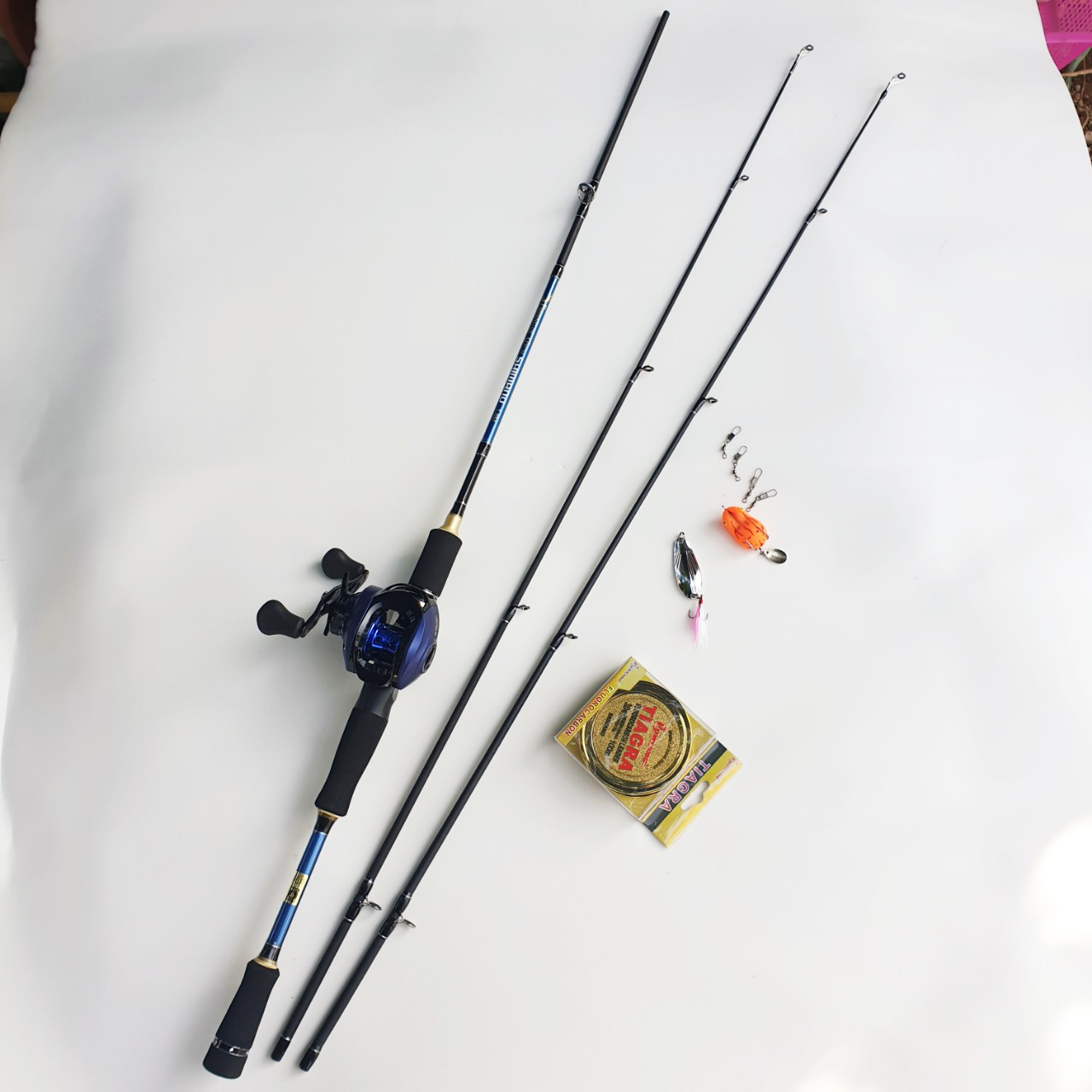 Bộ Cần Câu Lure máy ngang 2 ngọn + tặng kèm cước câu + 2 mồi câu lure + phụ kiện