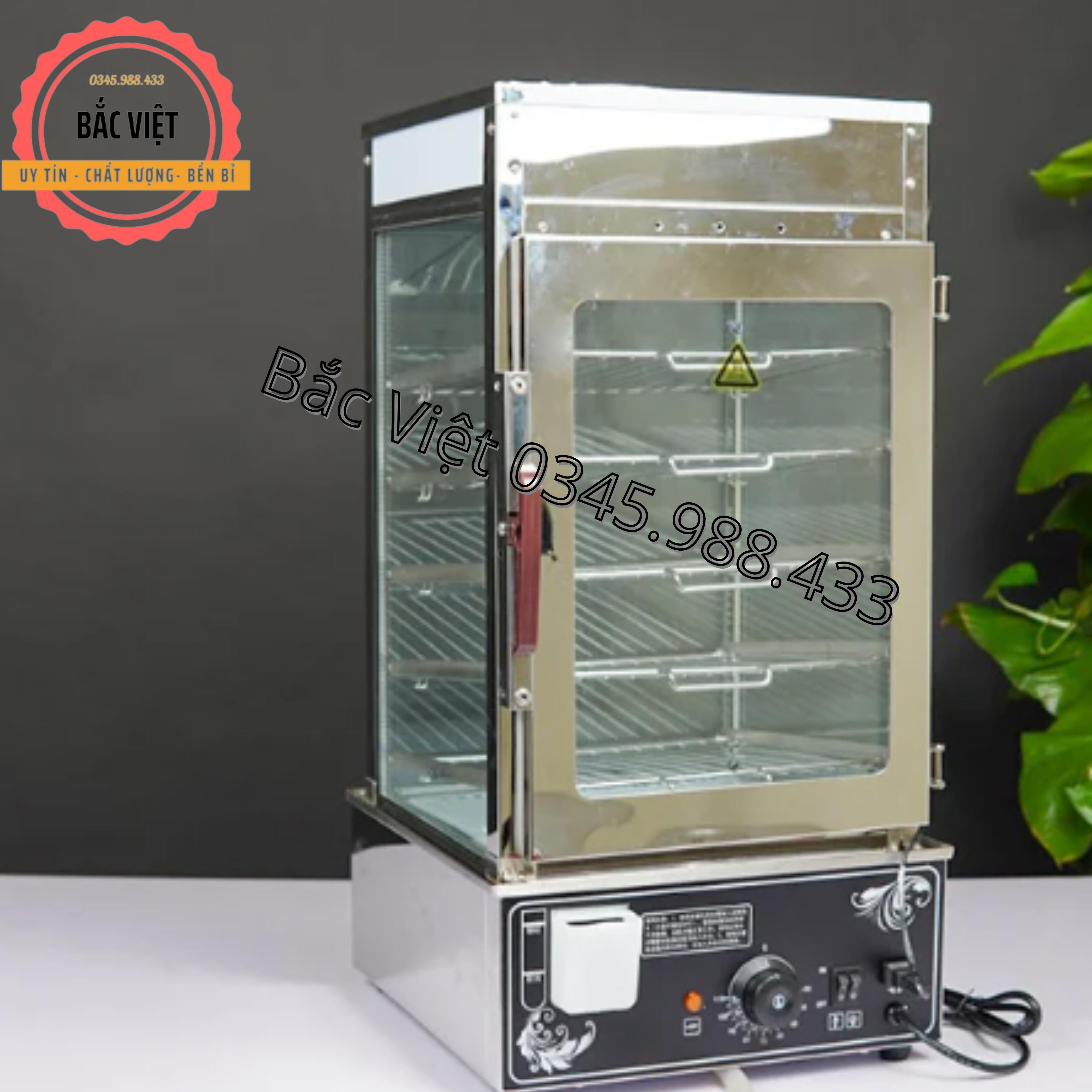 Tủ hấp nóng trưng bày bánh bao loại 5 tầng kính 2 lớp chống đọng nước, chống ướt nhão bánh