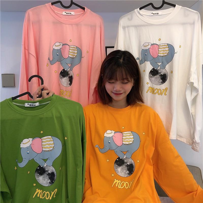Áo thun tay dài CÓ BO TAY form rộng CON VOI chữ MOON ulzzang thu đông UNISEX