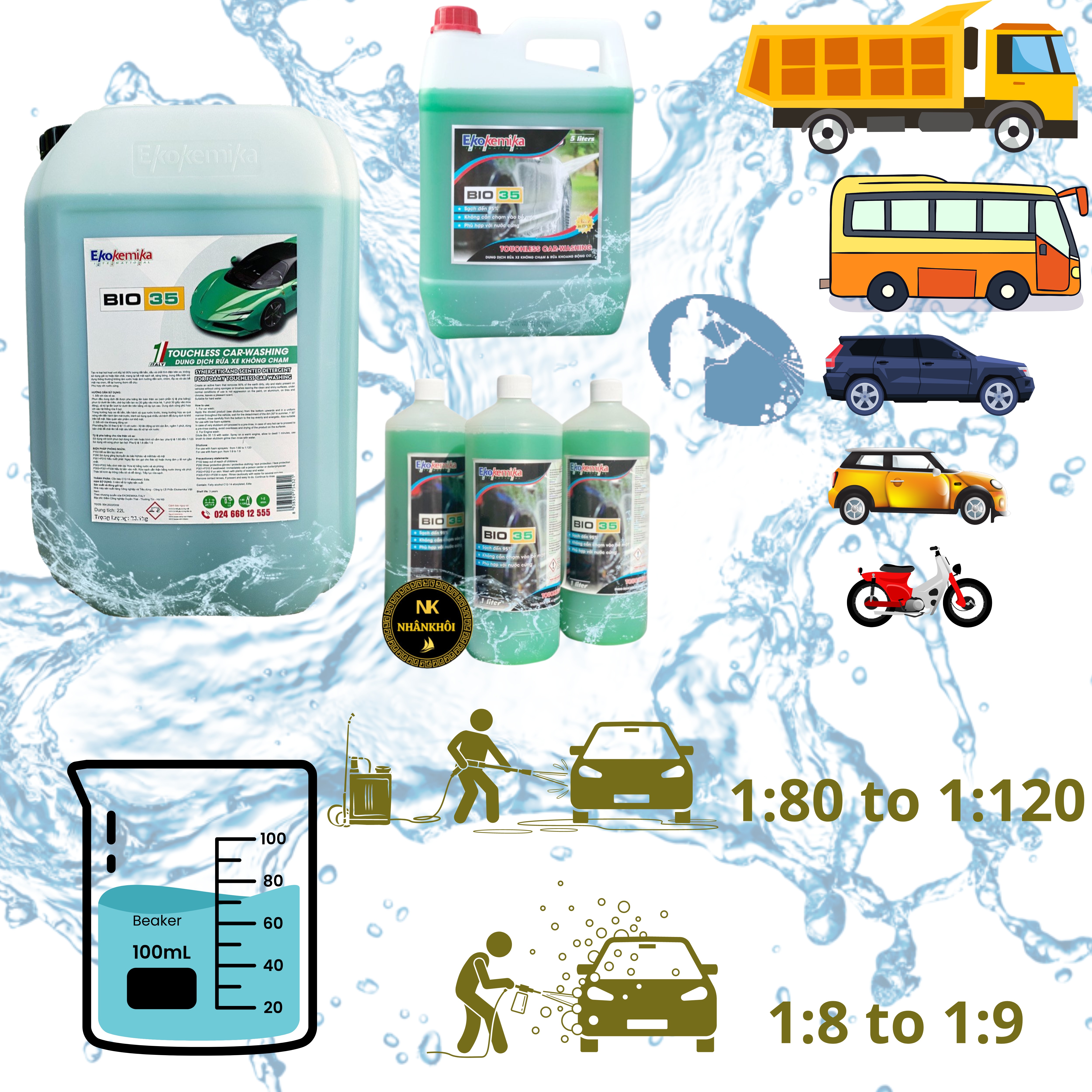 Bio 35 - 5 lít tặng can Nước rửa kính 3,2 lít - Dung dịch rửa xe không chạm - Nước rửa xe bọt tuyết  - Ekokemika