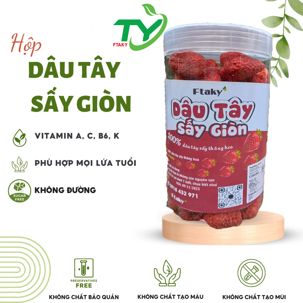 Dâu giòn không sợ béo sấy giòn thăng hoa nguyên quả, chua ngọt tự nhiên làm kẹo nougat hộp 500ml