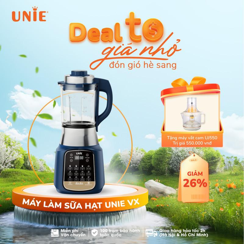 Máy làm sữa hạt Unie VX, thiết kế độc đáo, lưỡi dao 8 cánh inox 304, cối thủy tinh 5 lớp bền bỉ 1.75L, 14 chức năng cao cấp, công nghệ chống trào,  động cơ 1800w siêu khỏe, siêu bền an toàn- hàng chính hãng