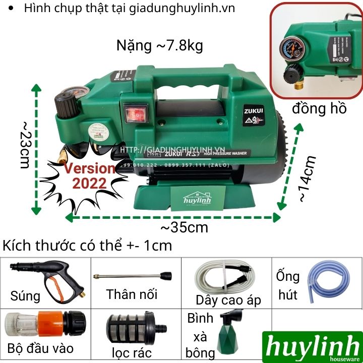 Máy xịt rửa xe chỉnh áp Zukui RS3 - Công Suất 2400W - Tặng béc rửa máy lạnh, điều hoà + thân nối - Hàng chính hãng