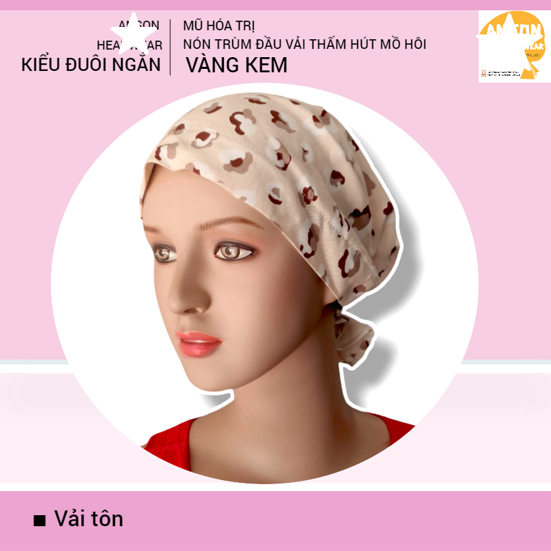 Nón hóa trị vải mềm mát, hút mồ hôi, bệnh nhân ung thư, chemo hat, nón trùm đầu [KIỂU ĐUÔI NGẮN-VÀNG KEM]