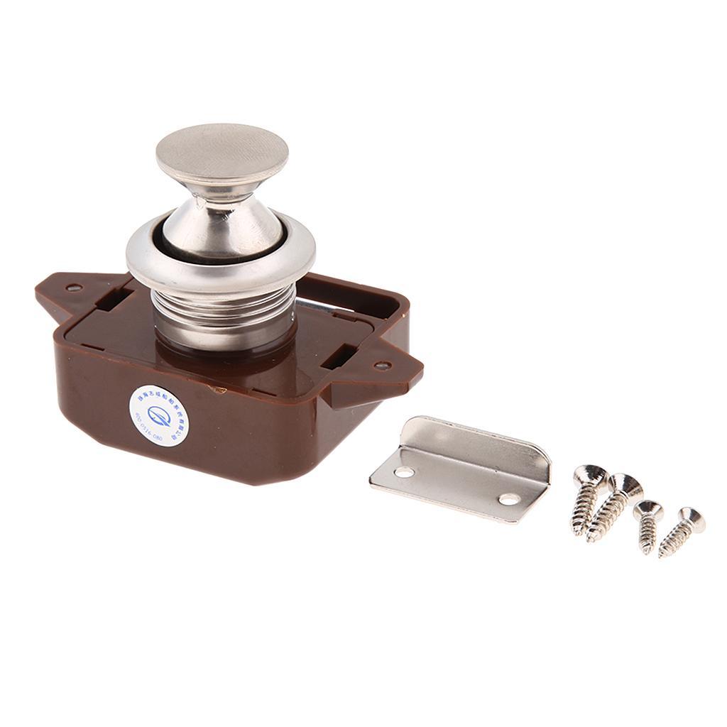 Brown Cabinet Drawer Push Button Door Lock Press Close Latch