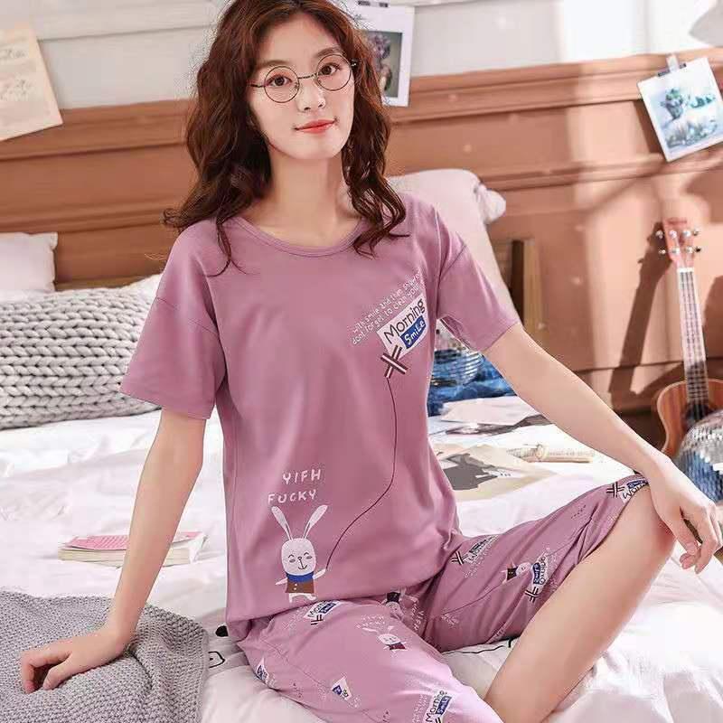 Bộ mặc nhà nữ, set bộ thun lửng chất cotton co giãn mặc nhà dễ thương nhiều màu đủ size