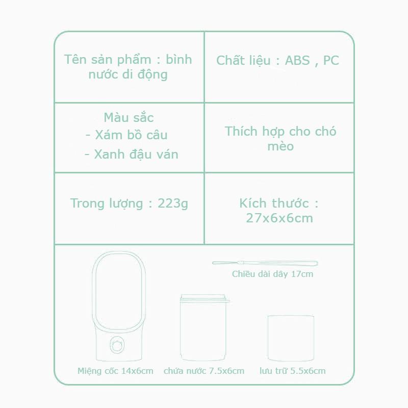 Bình nước du lịch cho thú cưng 3 trong 1 tiện lợi