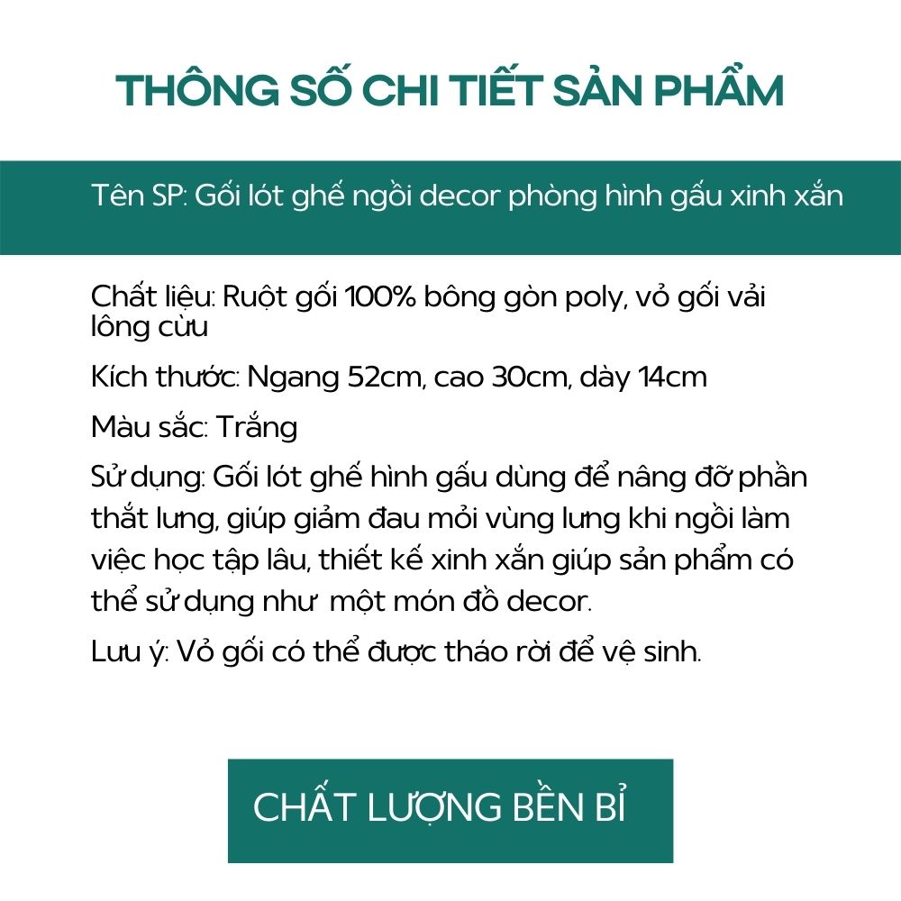 Gối tựa trang trí lót ghế ngồi decor phòng phòng cách Hàn Quốc hình gấu trắng xinh xắn