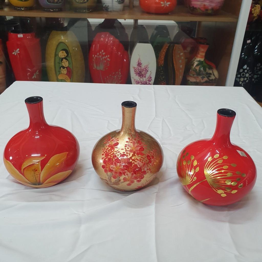 Bình hoa sơn mài cao cấp Thanh Bình Lê cổ nhỏ vẽ hoa cắm hoa, trang trí bàn kệ, văn phòng làm việc, nhà cửa, quà tặng