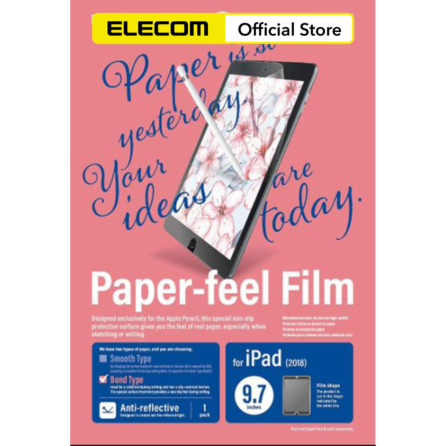 Miếng Dán màn hình dành cho iPad 9.7&quot; Pro/2018, Loại nhám ELECOM TB-A18RFLAPL-W Hàng chính hãng