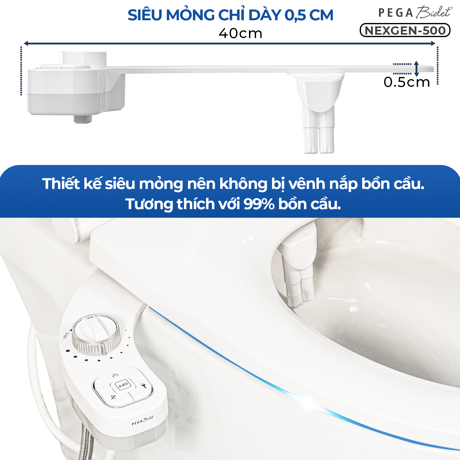 Vòi Xịt Rửa Vệ Sinh Thông Minh PEGA Bidet NEXGEN-500 Nóng Lạnh Thế Hệ Mới, 2 Vòi Rửa có Vòi Chuyên Dụng Cho Nữ, Dễ Lắp Đặt, Rất cần cho Trẻ Em, Người Già và Phụ Nữ Mang Thai - Thương Hiệu Mỹ