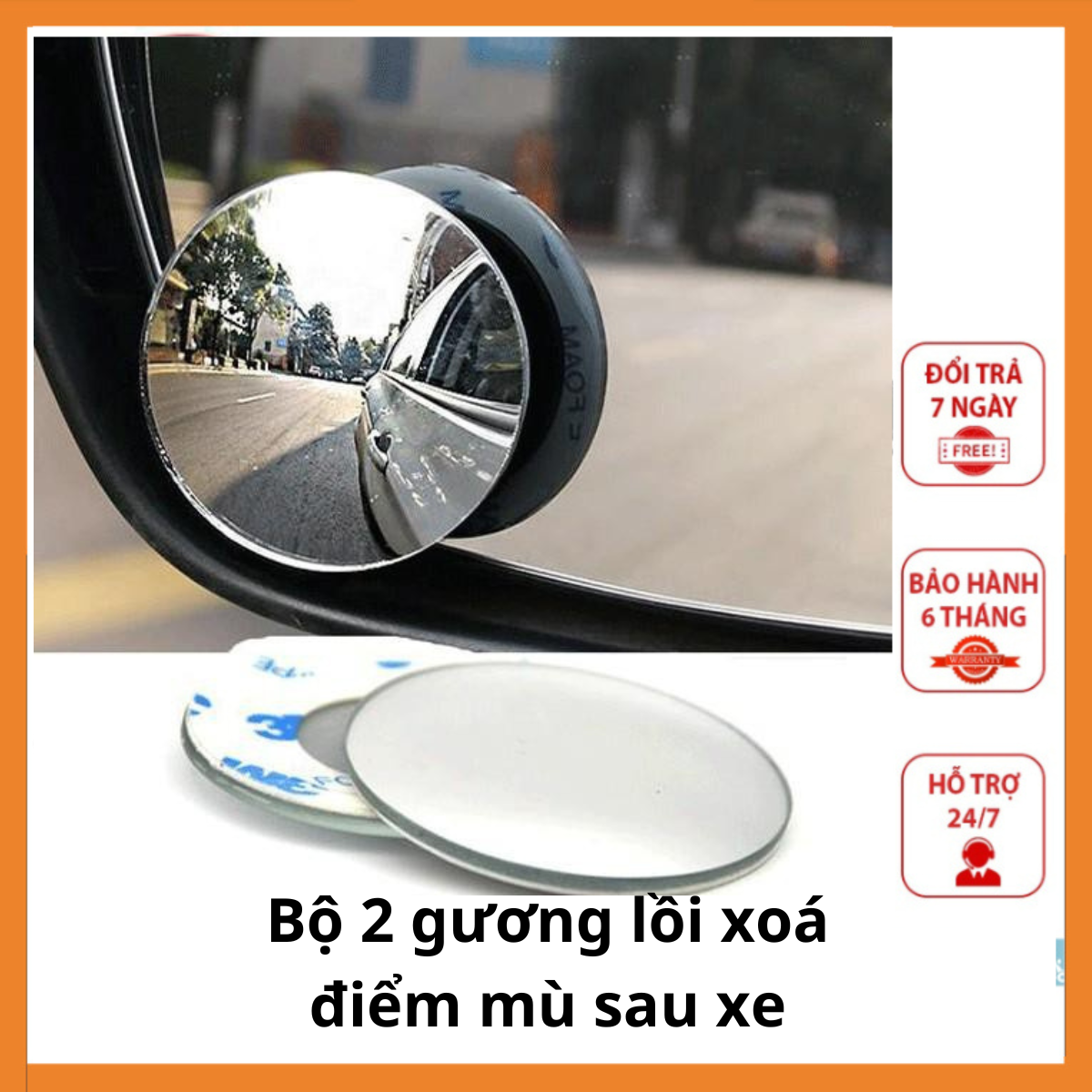 Bộ 2 Gương cầu lồi xóa điểm mù gắn kính hậu ô tô xe hơi xoay 360 độ chính hãng 3R