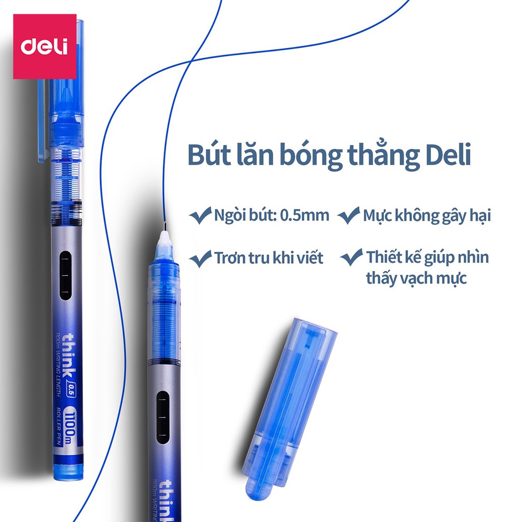 Bút gel Deli - 0.5mm - Nắp đậy - Mực Xanh - 1 chiếc - EQ300-BL