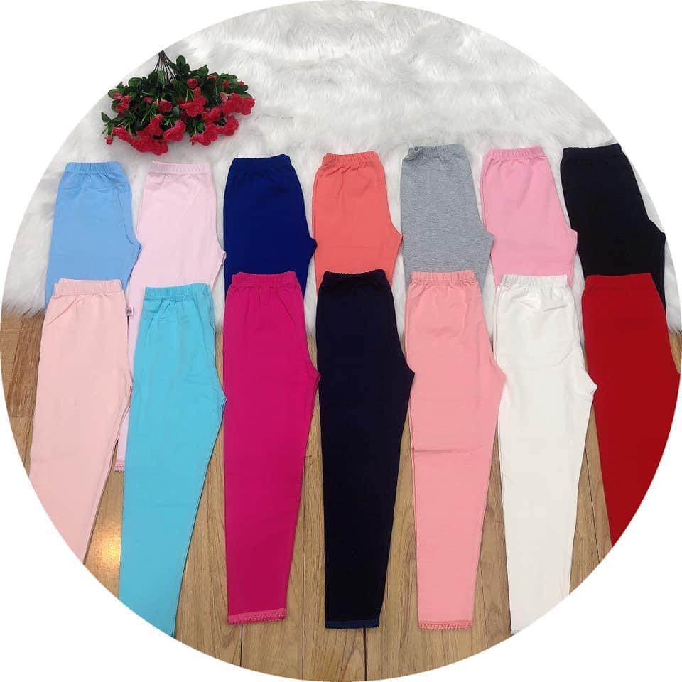 (VẢI XUẤT DƯ) QUẦN LEGGING DÀI/ QUẦN DÀI TRƠN THUN COTTON 4 CHIỀU CHO BÉ GÁI 9-41KG