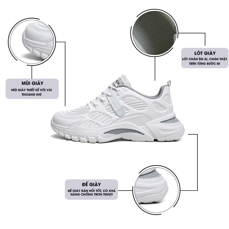 Giày Thể Thao Nam AZARA- Sneaker Màu Trắng - Đen, Dáng Thể Thao Dễ Phối Đồ, Êm Chân, Đế Chống Sốc - G5316