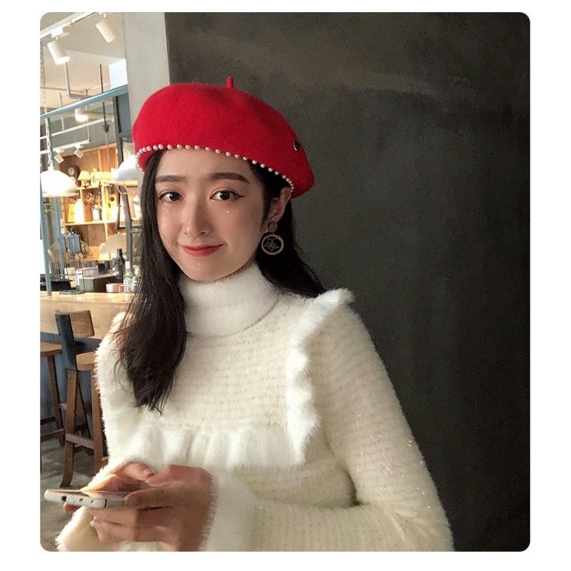 Mũ nỉ nồi đính hạt bẹt - nón nỉ - nón beret