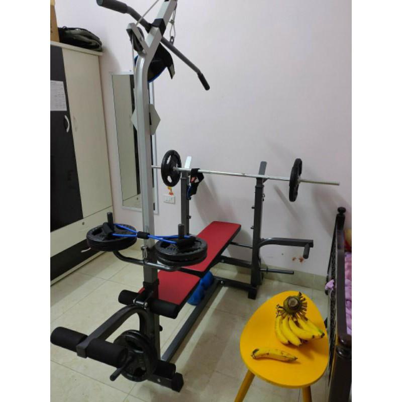 Combo ghế tập tạ đa năng Hoàng Đức Sport kèm đòn tạ 1.5m và 20kg tạ nhựa xuki 0968417433