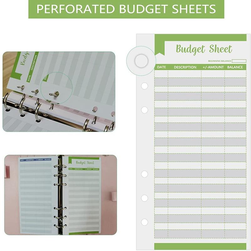 60 Pcs A6 Expense Tracker Budget Paper with Subscription Hole Fit Cash Envelopes for Budgeting Wallet Budget Planner