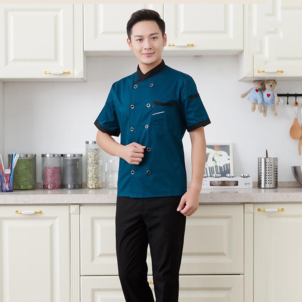 2 Packs Men Women Chef Jacket Coat Uniform Breathable Short Sleeve