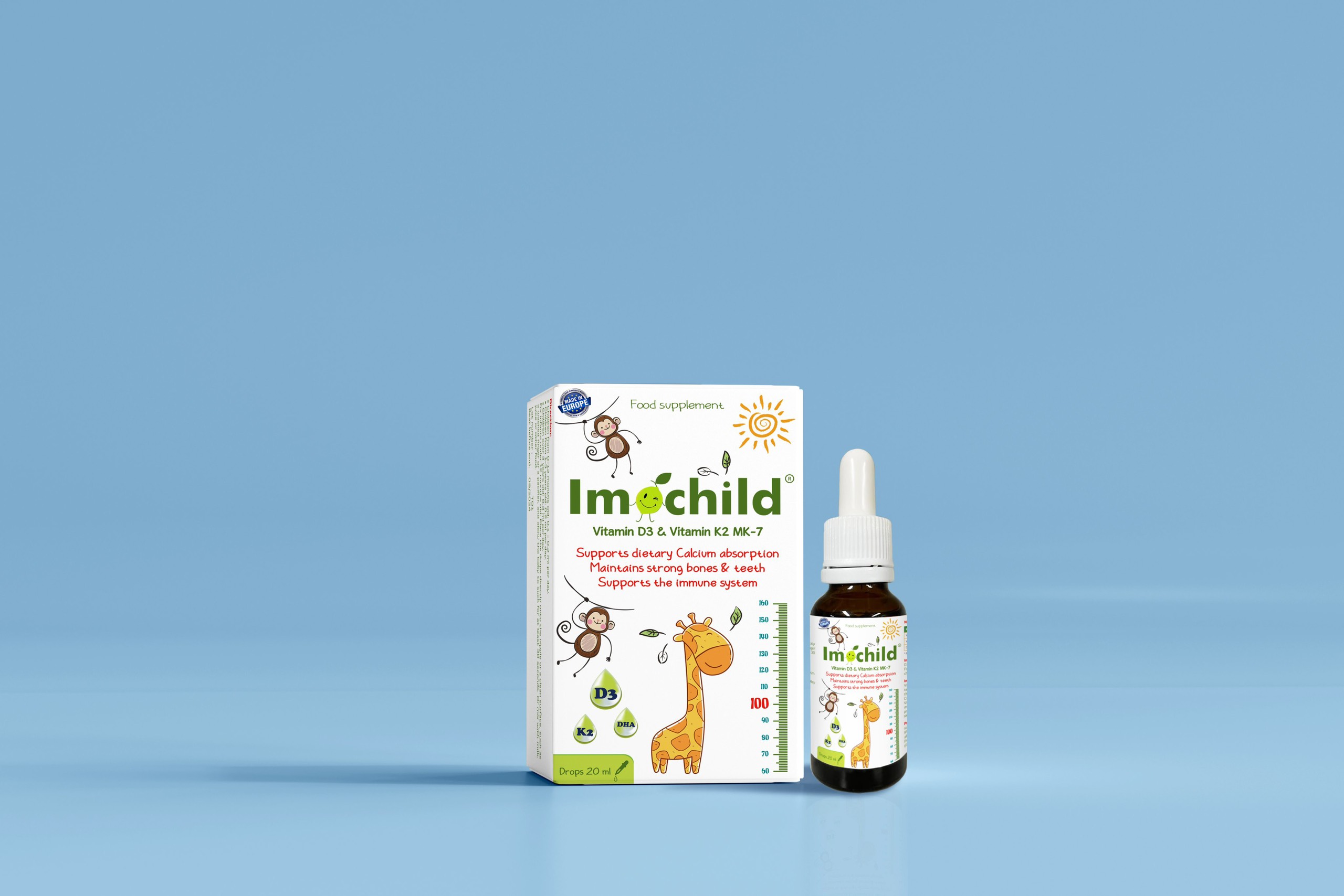 Siro Bổ Sung Vitamin D3K2 Giúp Bé Xương Chắc Khỏe Phát Triển Chiều Cao Imochild D3K2 - Lọ 20ml