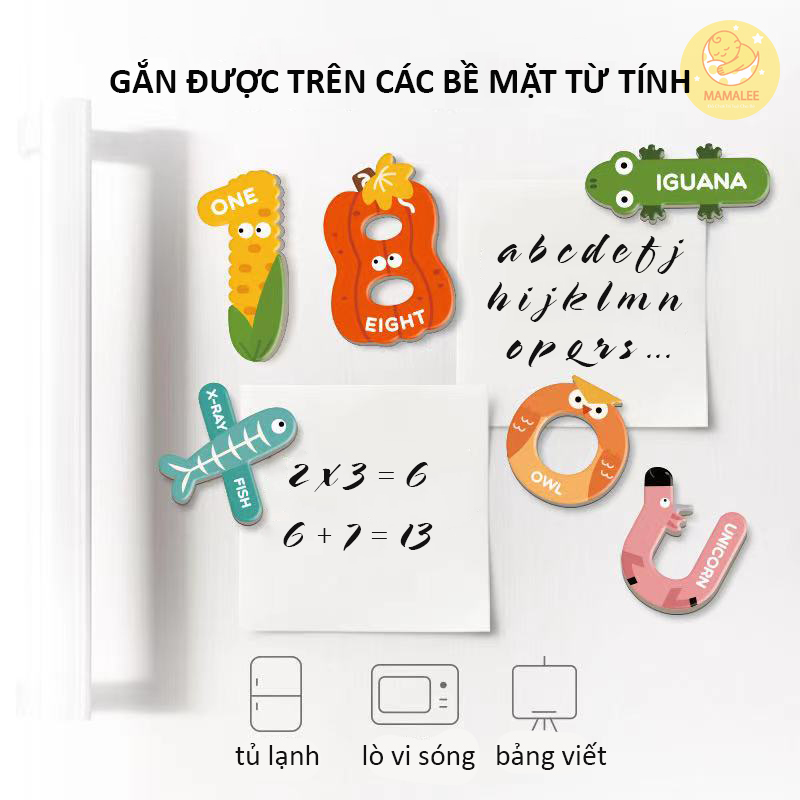 Bảng Chữ Cái Và Chữ Số Nam Châm Tiếng Anh Hình Động Vật Rau Củ - Gắn Tủ Lạnh Bảng Viết Cho Bé