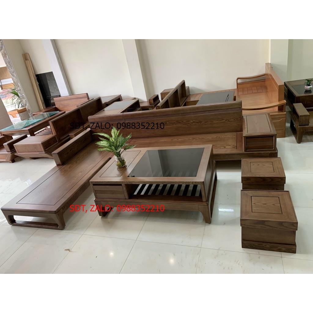 Bộ bàn ghế sofa gỗ phòng khách kiểu dáng chữ L chân Hươu