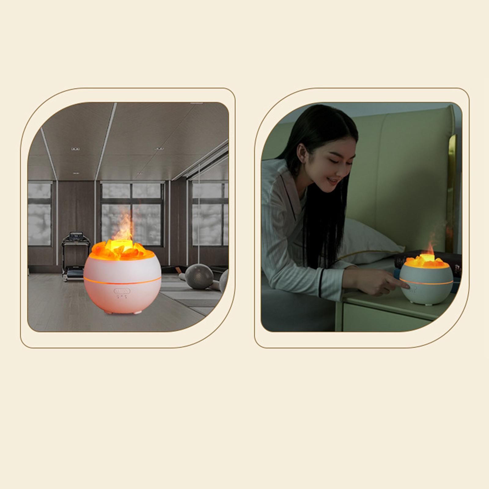 USB 300ml Air Humidifier Essential Oil Diffuser with Realistic Flame Quiet Night Light for Office Tabletop Baby Room Bedroom Decoration