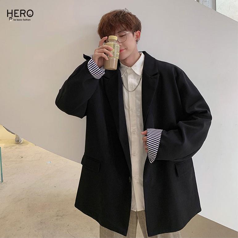 Áo Blazer Hàn Quốc Form Dáng Rộng Tay Dài Phối Tay Kẻ Sọc Áo Vest Blazer Thanh Lịch HERO BZ12