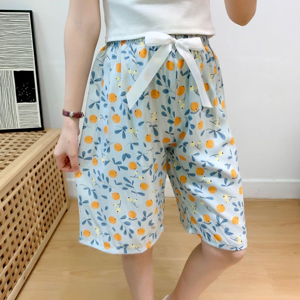 Quần short nữ mặc nhà, quần đùi nữ cotton lụa mặc ngủ thoải mái thoáng mát mã VAQ0440 - M08 Xanh đậm hoa