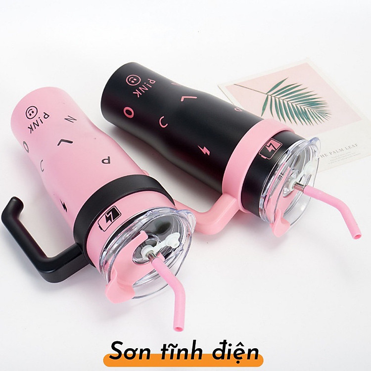 Ly Giữ Nhiệt Black Pink Thể Tích 1200ML VIỆT NAM, Inox 304, Có Ống Hút Tay Cầm, Phong Cách Hàn Quốc Giao Mùa Ngẫu Nhiên