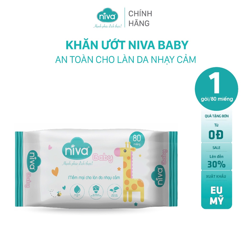 Khăn Ướt Niva Baby 80 Tờ NB1 Đa Năng, Tiện Dụng, Diệt Khuẩn, An Toàn Cho Trẻ Sơ Sinh Phụ Nữ Mang Thai