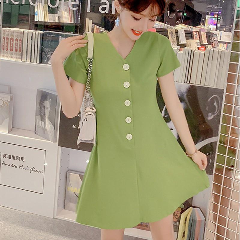 Đầm tay ngắn cổ chữ V thiết kế dáng chữ A thanh lịch