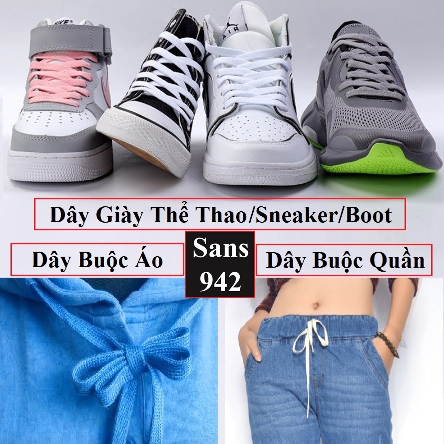 Dây giày dẹt đủ size nhiều màu cột giầy thể thao sneaker boot buộc áo quần dài 100cm 150cm 180cm đen trắng xám Sans942