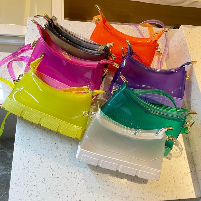 Dễ Thương Mini Đeo Chéo Nữ 2021 Nhựa PVC Trong Suốt Thạch Đeo Vai Nữ Cao Cấp Thương Hiệu Đế Hình Ví Đựng Tiền Xu Nữ Ví