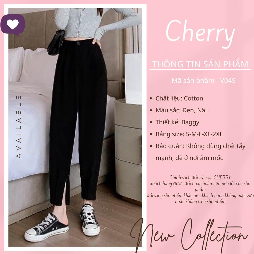 Quần baggy nữ lưng cao màu đen có khóa gấu CHERRY quần tây ống suông V049