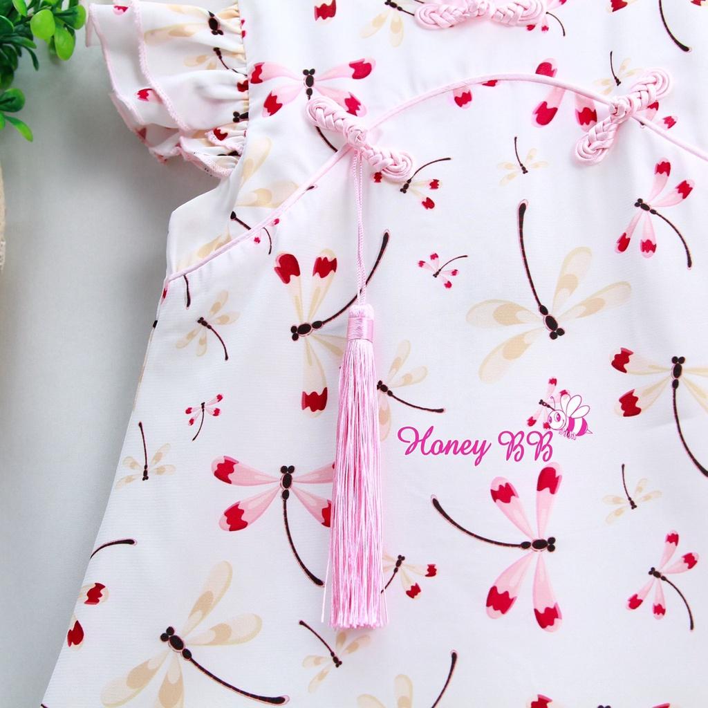 Đầm sườn xám đẹp cho bé gái họa tiết chuồn chuồn size 12-35kg hàng thiết kế cao cấp